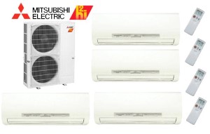 Mitsubishi MXZ8C48NAHZ MSZFH09NA x2 MSZFH15NA x2 Quad Zone Hyper Heat Ductless Split System